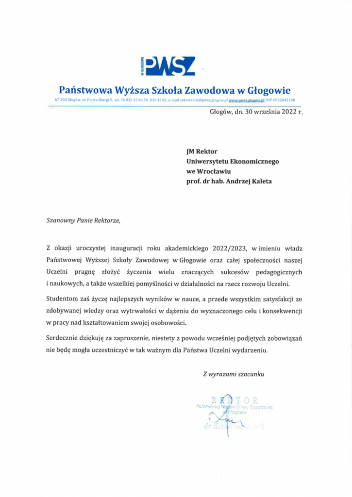 List gratulacyjny od pwsz_glogow