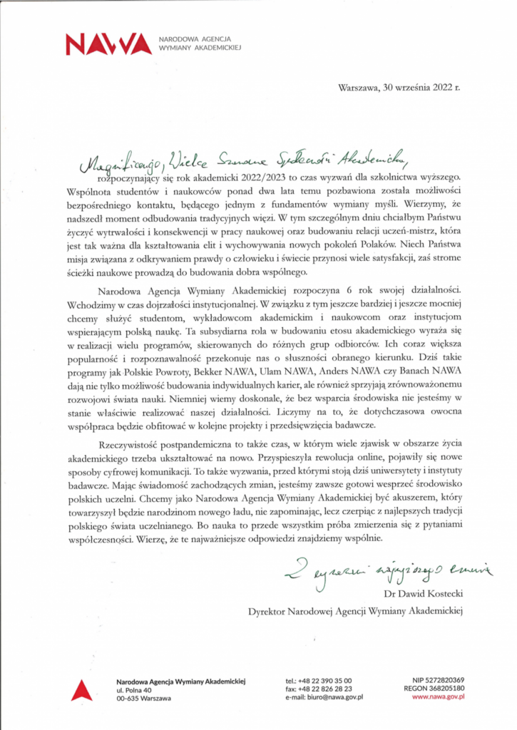List gratulacyjny nawa