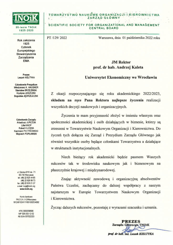 List gratulacyjny tnoik