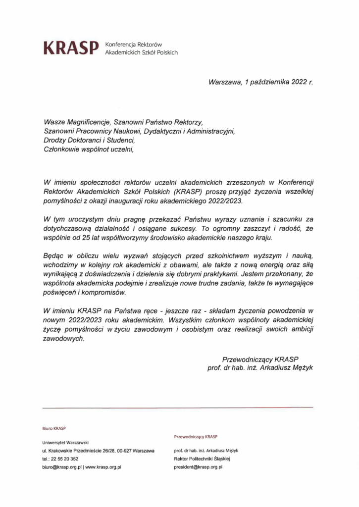 list i gratulacje od KRASP