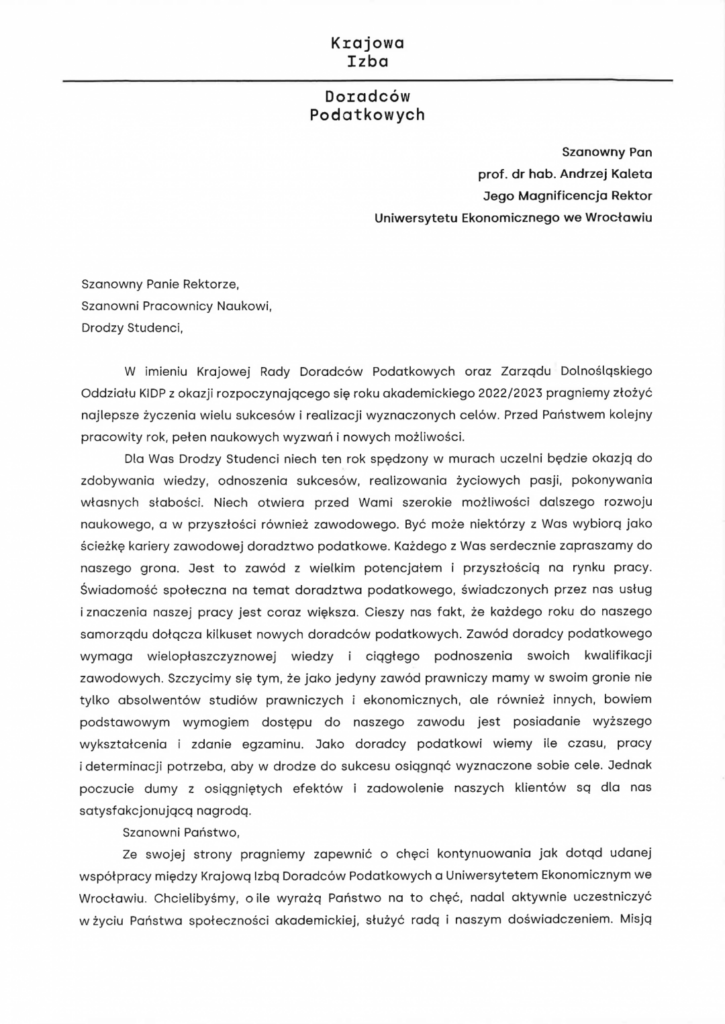 List gratulacyjny krajowa_izba_doradcow_podatkowych