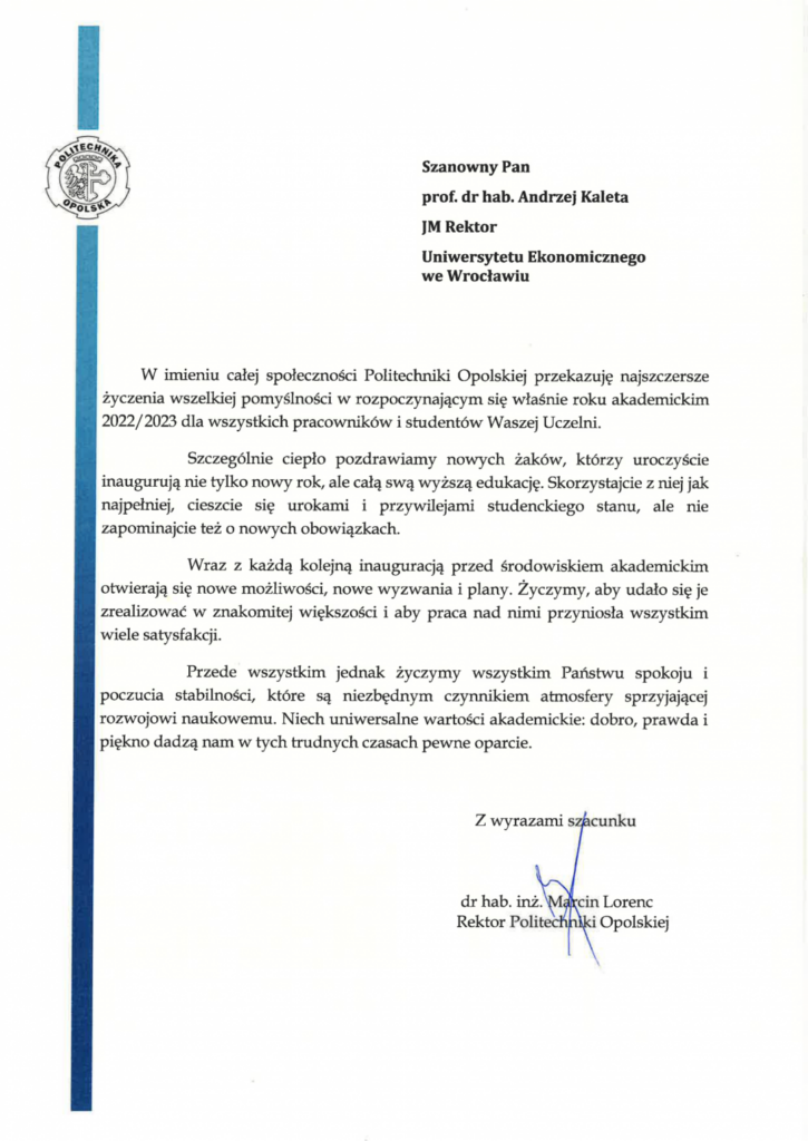List gratulacyjny politechnika_opolska