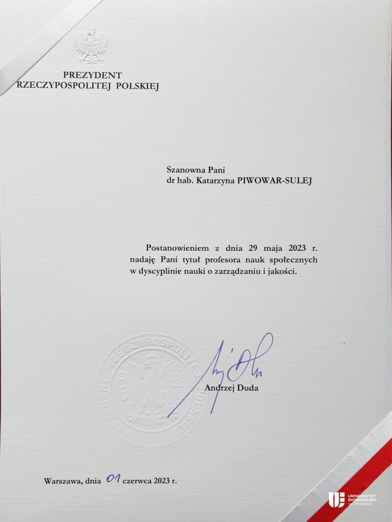 Nominacja profesorska dla Katarzyny Piwowar-Sulej