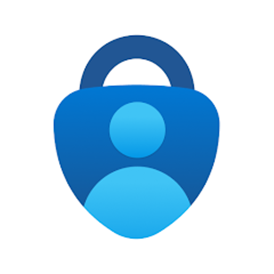 Microsoft Authenticator app logo – blue shield with a person icon and a lock at the top.