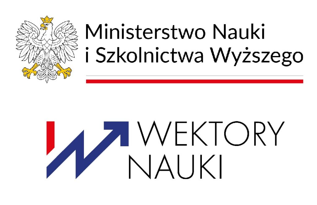Logo MNiSW, niżej logo Wektory Nauki