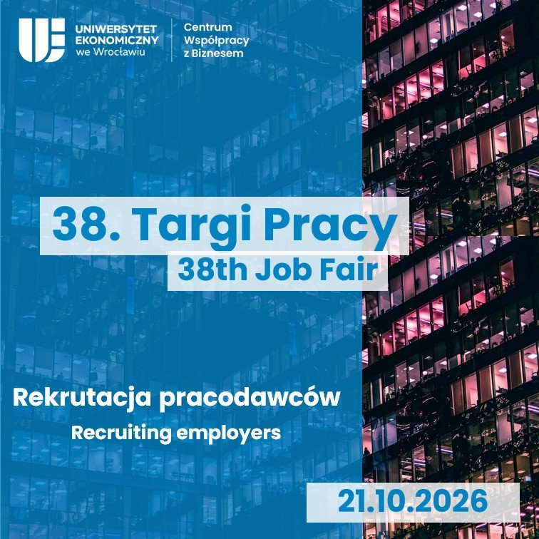 Plakat informujący o 38. Targach Pracy na UEW