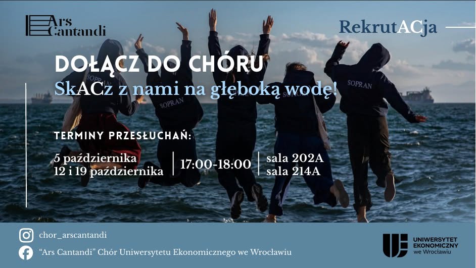 Rekrutacja do Chóru Ars Cantandi UEW. Przesłuchania: 5, 12 i 19 października, godz. 17:00–18:00, sale 202A i 214A