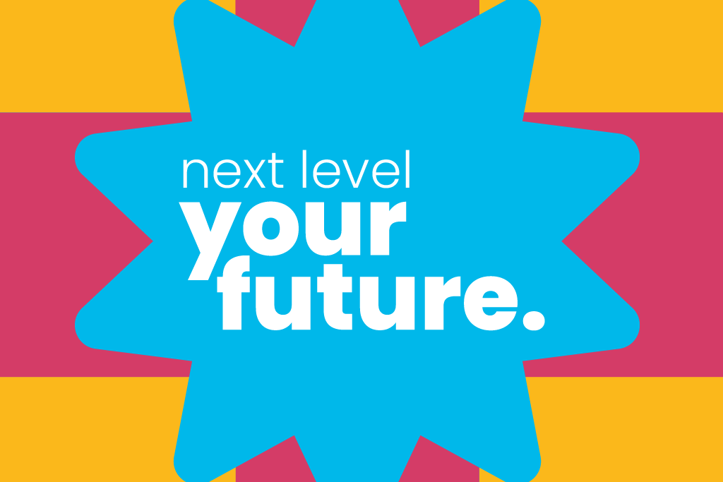 Grafika z hasłem rekrutacyjnym: Next level your future
